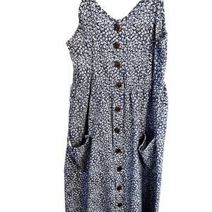 Angashion Women's Dress Medium M Blue Buttons Sleeveless  Sun Misses Size 8 10